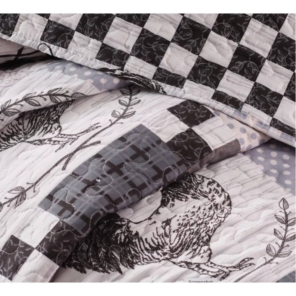 Virah Bella Quilt Set Full Queen Grey White NEW Farm Life Patchwork DQ10055FQ